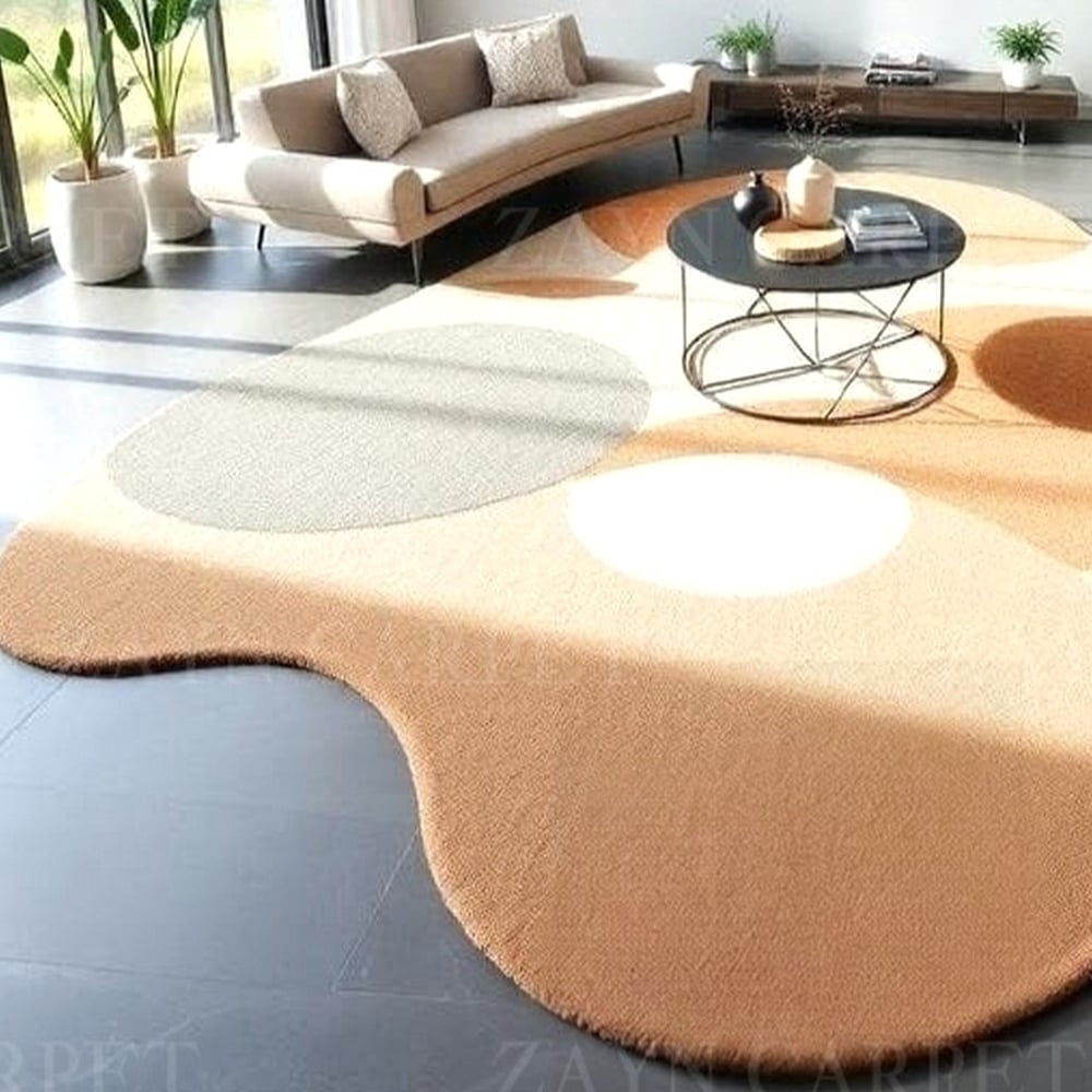 Handcrafted Beige Abstract Organic Modern Living Rug